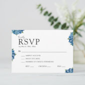 Elegant Modern Blue Hydrangeas Wedding 出欠カード (スタンド正面)