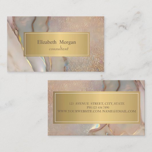 Elegant Modern Blush Pink Opal Gold 名刺 (正面/裏面)