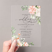Elegant Modern Blush White Floral Wedding アクリル招待状 (インサイチュ (ポータブル))