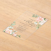 Elegant Modern Blush White Floral Wedding アクリル招待状 (レイダウン)