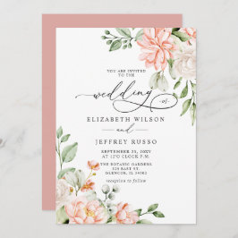 Elegant Modern Blush White Floral Wedding 招待状
