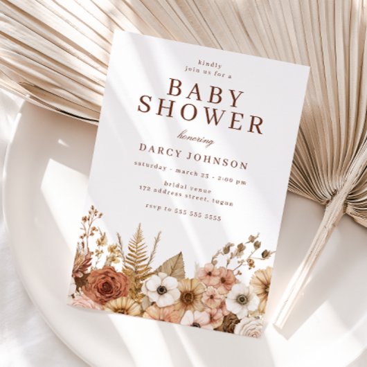 Elegant Modern Boho Floral Baby Shower 招待状