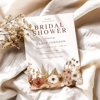Elegant Modern Boho Floral Bridal Shower 招待状