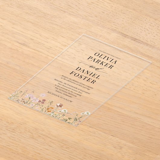 Elegant Modern Boho Wildflower Wedding  アクリル招待状 (レイダウン)