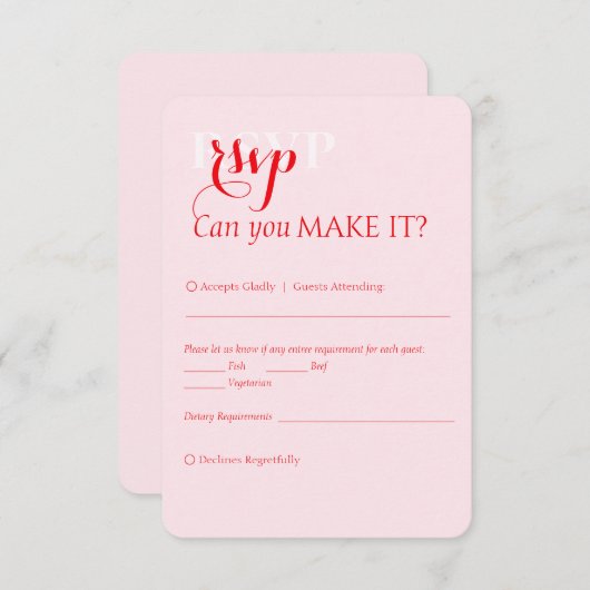 Elegant Modern Bold Red Pink Wedding 出欠カード (正面/裏面)