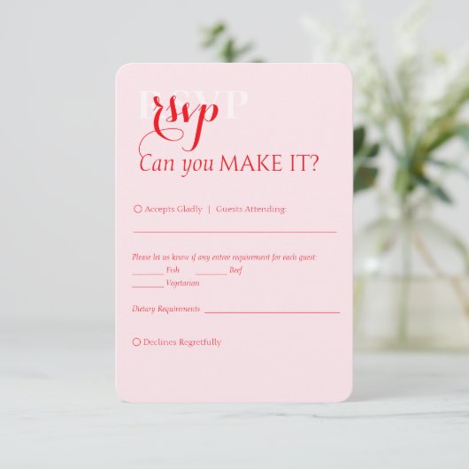 Elegant Modern Bold Red Pink Wedding 出欠カード (スタンド正面)