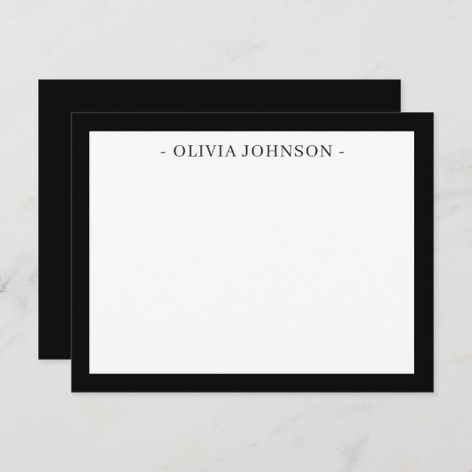 Elegant Modern Border Black White Flat Note Card ノートカード (正面/裏面)