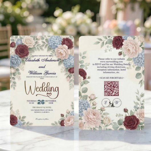 Elegant Modern Botanical All In One QR Code 招待状