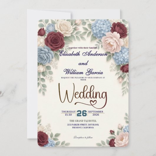 Elegant Modern Botanical All In One QR Code 招待状 (正面)