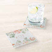 Elegant Modern Botanical Blush Pink Floral Wedding ガラスコースター (アングル)