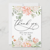 Elegant Modern Botanical Blush Pink Floral Wedding サンキューカード (正面)