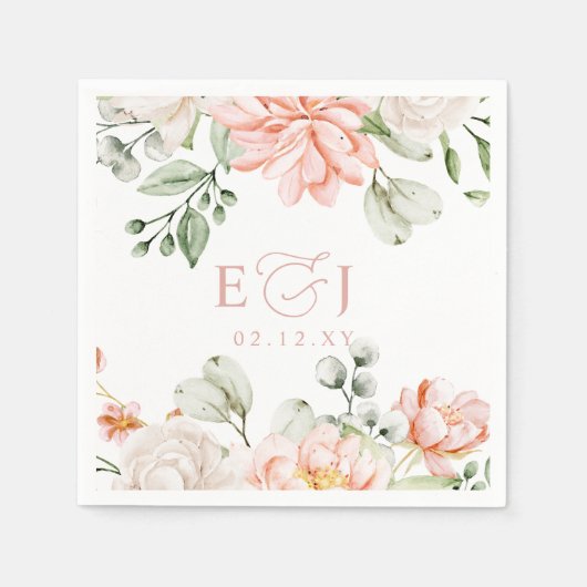Elegant Modern Botanical Blush Pink Floral Wedding スタンダードカクテルナプキン (正面)