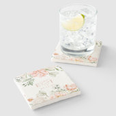 Elegant Modern Botanical Blush Pink Floral Wedding ストーンコースター (横)