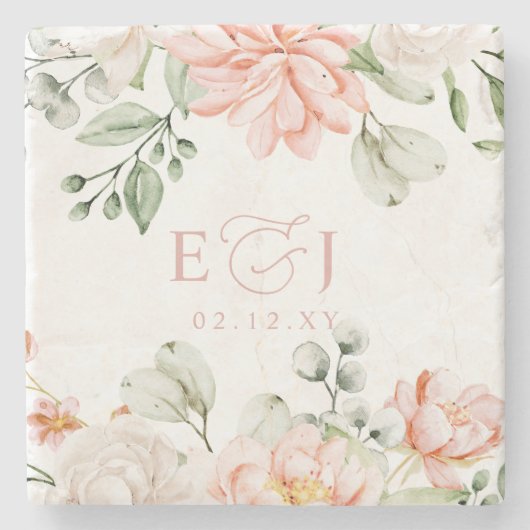 Elegant Modern Botanical Blush Pink Floral Wedding ストーンコースター (正面)