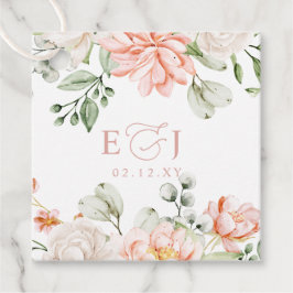 Elegant Modern Botanical Blush Pink Floral Wedding フェイバータグ