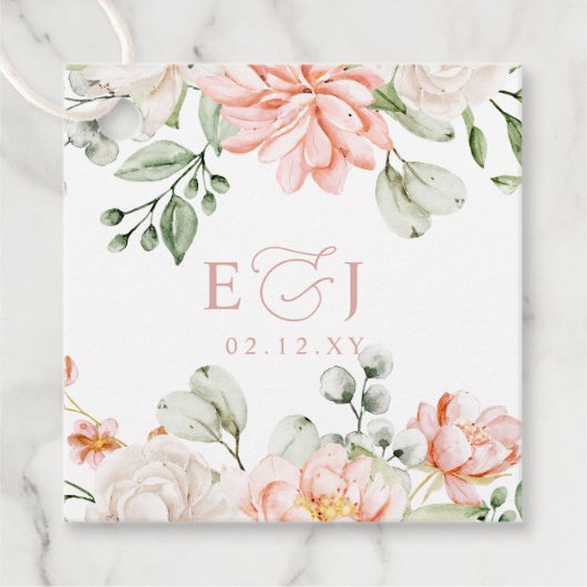 Elegant Modern Botanical Blush Pink Floral Wedding フェイバータグ (正面)