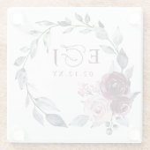 Elegant Modern Botanical Burgundy Floral Wedding ガラスコースター (裏面)