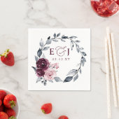 Elegant Modern Botanical Burgundy Floral Wedding スタンダードカクテルナプキン (インサイチュ)