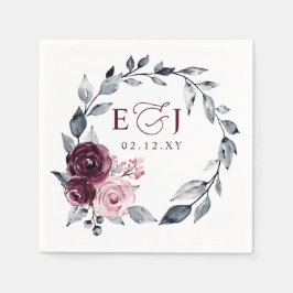 Elegant Modern Botanical Burgundy Floral Wedding スタンダードカクテルナプキン