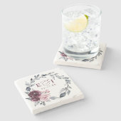 Elegant Modern Botanical Burgundy Floral Wedding ストーンコースター (横)