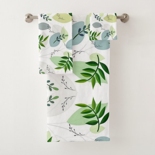 Elegant, Modern Botanical Garden Leaves on White バスタオルセット (インサイチュ)