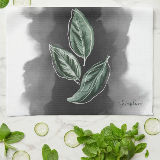 Elegant Modern Botanical Leaves キッチンタオル (折り畳み)