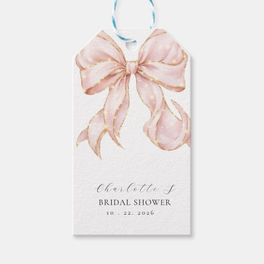 Elegant, Modern Bridal Shower Pink Bow. ギフトタグ (正面)