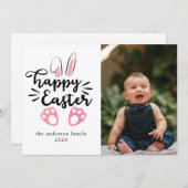 Elegant Modern Bunny Happy Easter Photo シーズンカード (正面/裏面)