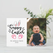 Elegant Modern Bunny Happy Easter Photo シーズンカード (スタンド正面)
