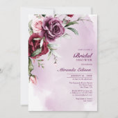 Elegant Modern Burgundy Floral Bridal Shower 招待状 (正面)