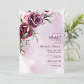 Elegant Modern Burgundy Floral Bridal Shower 招待状 (スタンド正面)