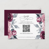 Elegant Modern Burgundy Floral QR CODE 出欠カード (正面/裏面)