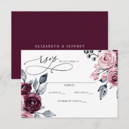 Elegant Modern Burgundy Floral Wedding 出欠カード