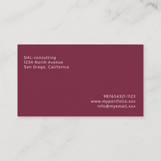 Elegant Modern Burgundy Red Business Card 名刺 (裏面)