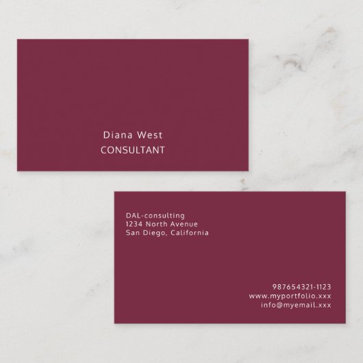 Elegant Modern Burgundy Red Business Card 名刺 (正面/裏面)