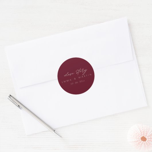 Elegant & modern Burgundy Script Wedding ラウンドシール (封筒)