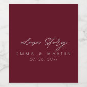 Elegant & modern Burgundy Script  Wedding ワインラベル (シングルラベル)