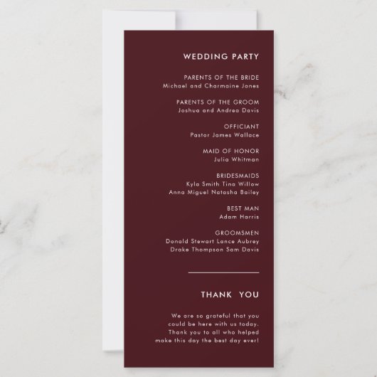 Elegant & Modern Burgundy Wedding Program (裏面)