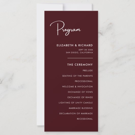 Elegant & Modern Burgundy Wedding Program (正面)