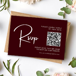 Elegant & Modern Burgundy Wedding QR Code 出欠カード