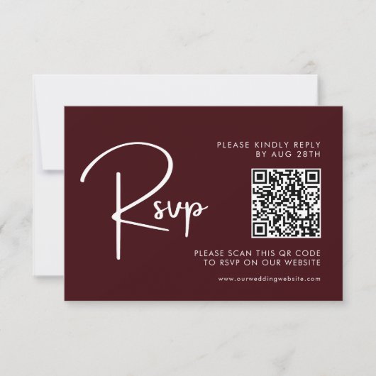 Elegant & Modern Burgundy Wedding QR Code 出欠カード (正面)