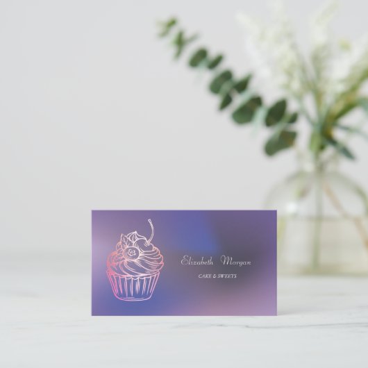 Elegant Modern Cake Sweets,Cupcake Purple 名刺 (スタンド正面)