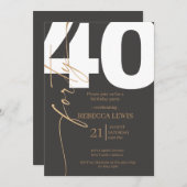 Elegant Modern Calligraphy 40th Adult Birthday 招待状 (正面/裏面)