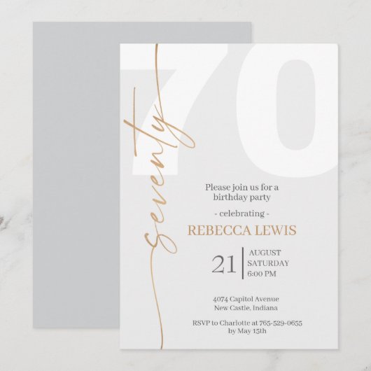 Elegant Modern Calligraphy 70th Adult Birthday 招待状 (正面/裏面)