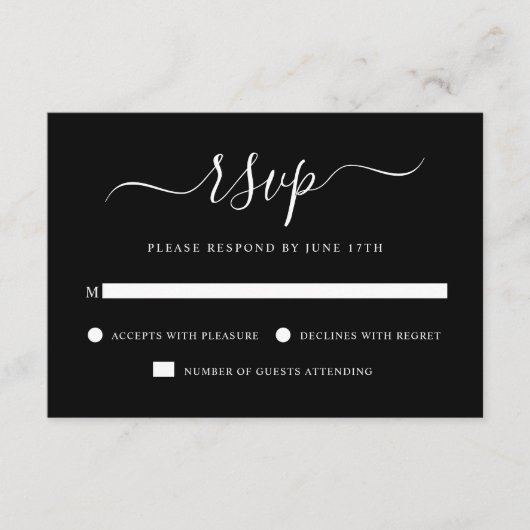 Elegant Modern Calligraphy Black & White Wedding 出欠カード (正面)