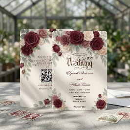 Elegant Modern Calligraphy Burgundy Rose QR Code 招待状