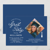 Elegant Modern Calligraphy Photo Graduation Party 招待状 (正面/裏面)