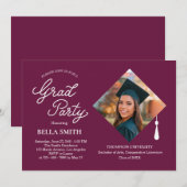 Elegant Modern Calligraphy Photo Graduation Party 招待状 (正面/裏面)