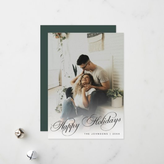 Elegant Modern Calligraphy Script Christmas Photo シーズンカード (正面/裏面インサイチュ)