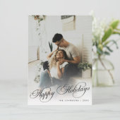 Elegant Modern Calligraphy Script Christmas Photo シーズンカード (スタンド正面)